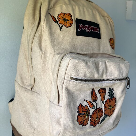 Jansport Canvas Backpack with Floral Embroidery - Picture 2 of 10